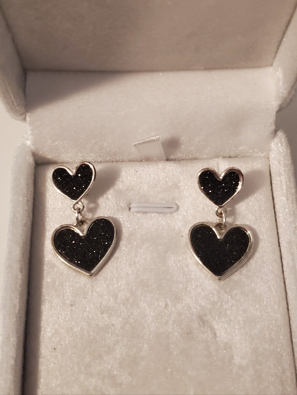 Double Heart Glitter Dangle Earrings